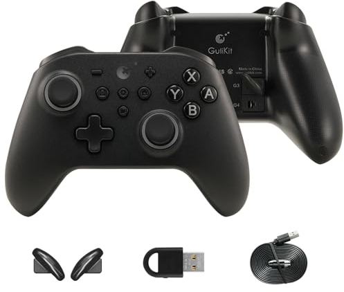 GuliKit KK3 Pro Contrôleur sans Fil pour Switch OLED, Contrôleur Bluetooth pour PC, Joysticks/Détentes à Effet Hall, Taux Rafraîchissement 1000 Hz, Vibrations Maglev/Rotor/HD, Adaptateur Hyperlink