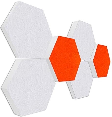 platino24 Schallabsorber COLORE aus Basotec G+ I Akustikpaneele mit Akustikfilz I 3D Wand-Paneele mit 6 Waben in Orange & Weiß I Akustikplatten zur Schalldämmung in Büro, Studio & Wohnung