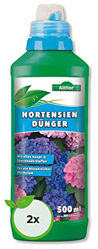 Allflor Hortensiendünger I Rhododendron Dünger I Blumendünger flüssig I 2 x 500 ml I Fördert langanhaltende Blütenpracht bei Zimmer- & Balkonpflanzen I Flüssigdünger