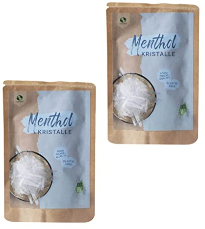 SudoreWell® Cristalli al mentolo in qualità alimentare in 100% puro olio di menta, in sacchetto di carta kraft (plastica libera), 2 x 10 g