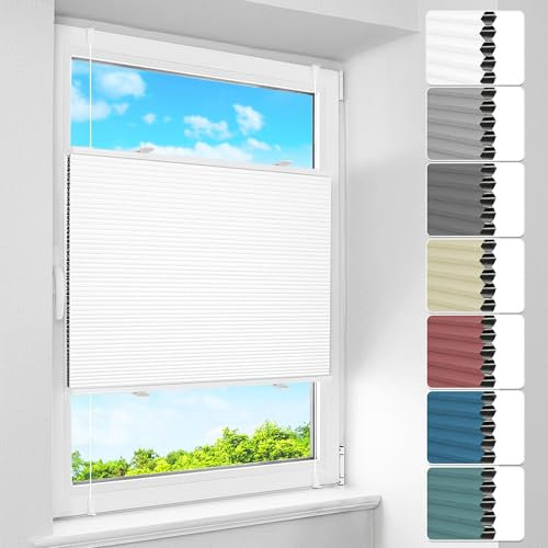 BelleMax Wabenplissee ohne Bohren Verdunkelung Thermo Plissee Klemmfix, Weiß-weiß 75x220 cm (BxH), 100% Blickdicht Verdunklungsplissee, Schallschutz Sonnenschutz Doppelplissee für Fenster