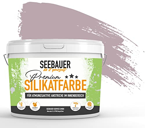 SEEBAUER diy Silikatfarbe Violett 2,5L für Innen (No. 957 Plum Cake) Atmungsaktive Mineralfarbe für Allergiker - Abwaschbare Wandfarbe - Violetttöne hohe Deckkraft