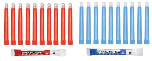 Cyalume SnapLight Knicklichter in Rot (10-er Pack) - 15 cm Glow Sticks mit Haken am Ende - ultra helle Light Sticks mit einer Leuchtdauer von 12 Stunden & SnapLight Knicklichter in Blau (10-er Pack)