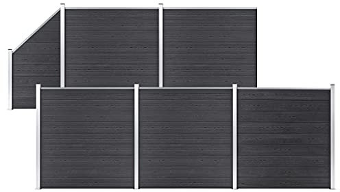 Yolola WPC Zaun Zaunelement Set WPC Sichtschutzzaun Komplettset mit 5 Elemente + 1 abgeschrägtes Element Sichtschutzzaun Windschutz, Zaun Gartenzaun Komplettset Grau