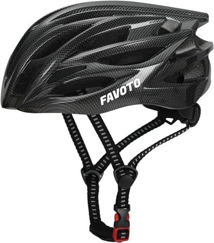 Favoto Bike Helmet for Adults Lightweight Bicycle Helmet for Men Women Adjustable Road Mountain Cycling Helmet Safety Protection Size 59-61cm Carbon Fiber