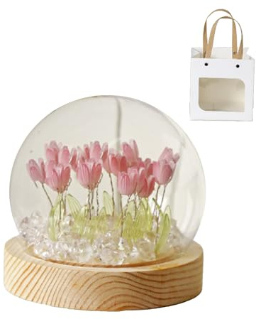 ieron Lampada da notte a tulipano, ornamento fatto a mano, simulazione di fiori a LED, luce a LED, decorazione per camera da letto, regalo di Natale artificiale, regalo di compleanno con sacchetti