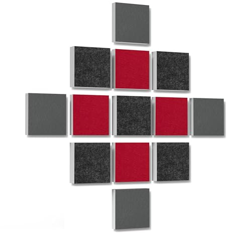 platino24 Akustikpaneele 13 Elemente 3D-Set Colore Quadrat 27,5 x 27,5 cm Multicolore I Schallabsorber aus Basotect G+ mit Akustikfilz I Schalldämmung Wand & Decke I Akustikelemente Wandpaneel