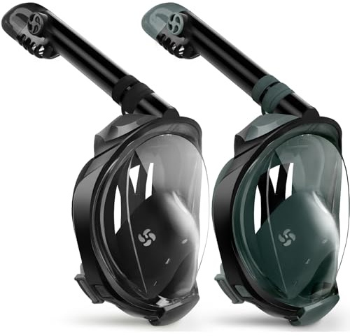 Greatever G2 Snorkeling Gear for Adults 2PCS, Full Face Snorkel Mask with Dry Top Snorkel,Anti-Leak & Anti-Fog Snorkel Mask Adult,Foldable Snorkeling Mask with Camera Mount mesh Bag