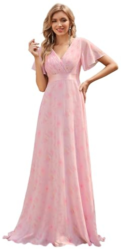 Ever-Pretty Vestiti da Cerimonia da Donna Alta Elasticità Scollo a V Linea ad A con Spacco Stile Impero Rosa Viola Chiaro 46