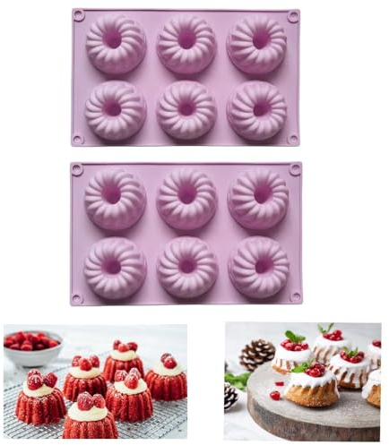 Firavggu 2 Piezas Moldes Savarin Silicona Savarin de Silicona 6 Cavidades Molde mini Savarin Antiadherente Morado Claro Savarin Molde para Muffins Gelatina Pastel