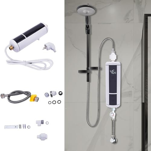 3500W Mini Durchlauferhitzer, Durchlauferhitzer Garten, Untertischgerät, Leckageschutz, Trockenbrandschutz, 30-52℃ Einstellbare Temperatur, Durchlauferhitzer Dusche mit LED-Temperaturanzeige