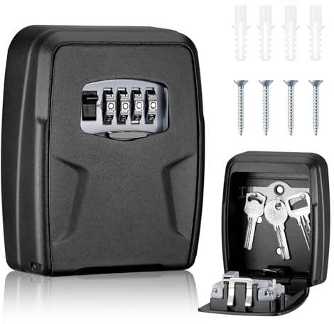 Fentar Boite a Clef avec Code Extérieur, Boite a Clefs Murale étanche en Alliage D'aluminium, Boite a Clefs Securisee Exterieur avec 4 Chiffres Code, Boite à Clé Sécurisée avec Crochet à Clés