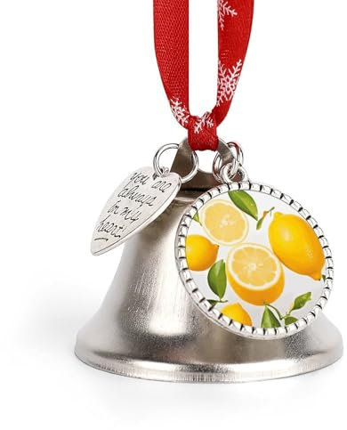 Cloche de Noël en métal vintage avec pendentif en forme de citron frais avec corde rouge à suspendre pour décoration de fête de vacances