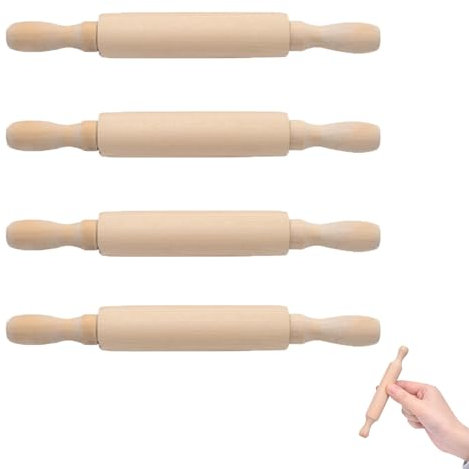 4 Small Wooden Rolling Pins for Baking - Mini Clay Rolling Pins for Fondant, Pie Crust, Cookie Pastry (14 * 2cm)