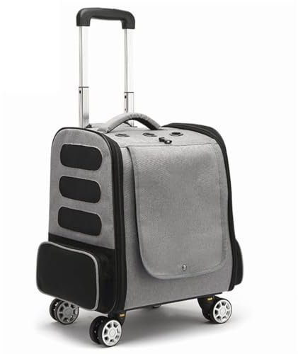 MIAOMI Chariot de Transport pour Animaux de Compagnie avec roulettes pivotantes, Sac à Dos pour Animaux de Compagnie, boîte Respirante pour Chien, Caisse pour Chat(Grey a)