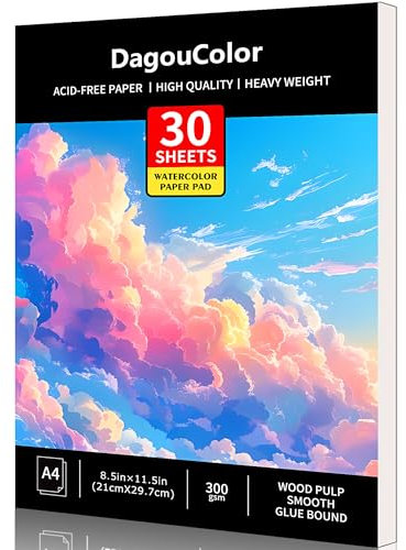 DagouColor Aquarell Papier Pad, A4, 1 Pack, 30 Blätter Säurefreie Kunst Zeichnungspapier, 300gsm für Künstler, Erwachsene, Kinder, Jungen, Mädchen