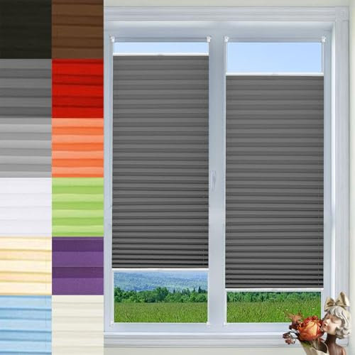 Plissee Ohne Bohren Klemmfix 40 x 80 cm Verdunklungsplissee Uv-Schutz Faltrollo Plisseerollo Jalousie mit Klemmträger Easyfix für Fenster & Tür, Dunkelgrau