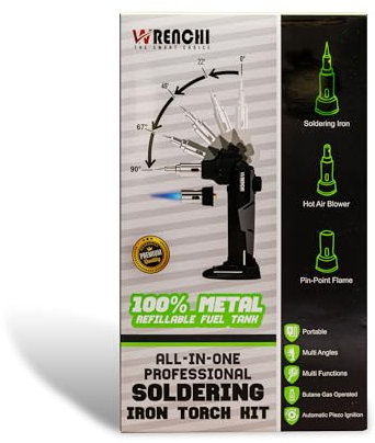 Wrenchi 323563 All-in-One Multi Angle Professional Soldering Iron Torch Kit 100% Metal Refillable Fuel Tank Made in Taiwan
