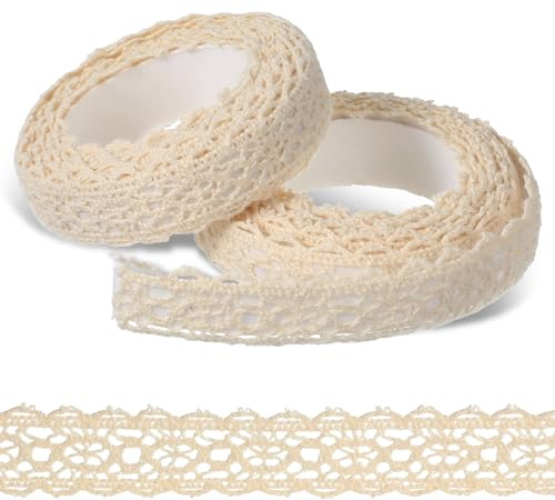 Spitzenband Selbstklebend, Beige Aus Baumwolle Dekoband Spitzenstoff Spitzenborte Spitzenband für Handwerk, Scrapbooking, Geschenkbox, Hochzeit, Dekoratio, 3.4 m (1.6 cm)