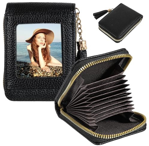 Yuanchu Kartenetui mit RFID-Schutz, PU Leder Kreditkartenetui mit Transparentem Fach Schwarz Kartenhülle EC Schutzhülle für Damen Herren Visitenkartenetui Kartenhalter Geldbörse für 12 Karten