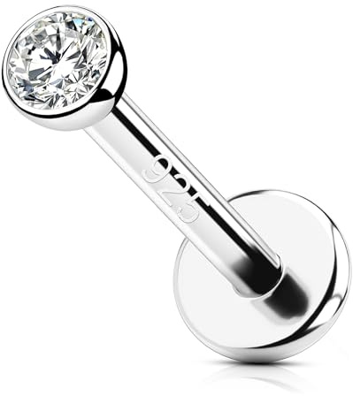 OUFER Silber 925 10 mm Helix Piercing Innengewinde Knorpel Ohrpiercing 16G Schmuck Conch Piercing Tragus Piercing Silber Clear 2.5 mm CZ Lippenpiercing Frauen
