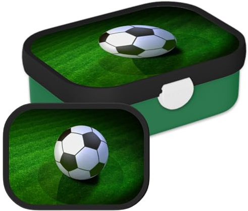 Mepal Campus Lunchbox Fußball – 750 ml – Kleine Fußbälle | Bento Brotdose für Kinder Schule & Kindergarten – Snackbox mit Bento-Einsatz & Gabel – Clip-Verschluss – Spülmaschinenfest
