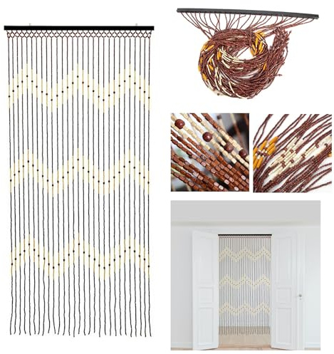 Beaded Bamboo Door Curtain Stylish Wooden Hanging Blind Screen Fly Insect Design Varies Room Divider Home Decoration 180 X 90cm