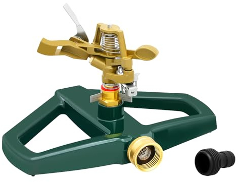 Arroseur de pelouse Robuste sur Piquet - Arroseur à Pulsation avec Socle en métal - Têtes de buse de précision rotatives à 360° - Arroseur de pelouse pour Un arrosage Uniforme pour Une