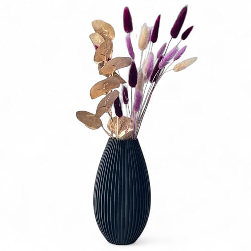 Unzerbrechliche Schwarze Vase 20 cm – Modernes Design mit Riffelung – Für Trocken- & Frischblumen – Boho Deko für Zuhause