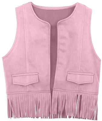 Generisch Chaleco de vaquero para niños y niñas de los 90 años, blusa, chaqueta vaquera, chaqueta vaquera, chaqueta vaquera, chaqueta con flecos, carnaval, Halloween, Oktoberfest, festival