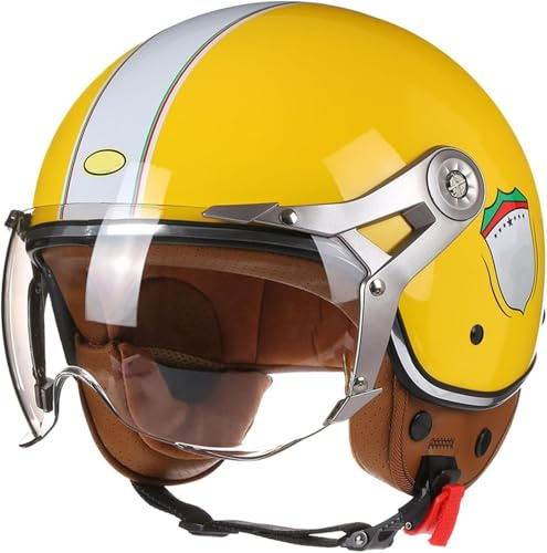 Casco Scooter Moto, Casco Jet Moto Vintage Casco Per Adulti Casco Scooter Calotta In Abs Combinata Con Strato Tampone In Eps Omologato DOT/ECE Caschi Moto Per Donna Uomo