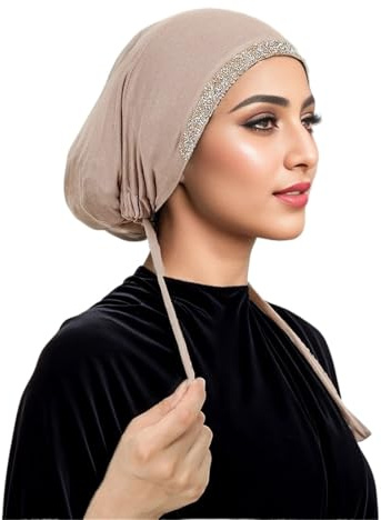 MAQDDO Keps med strass turban hatt inre hijab kepsar undersjal hätta hattar kvinnlig huvudbonad för kvinnor, Färg 7, en storlek