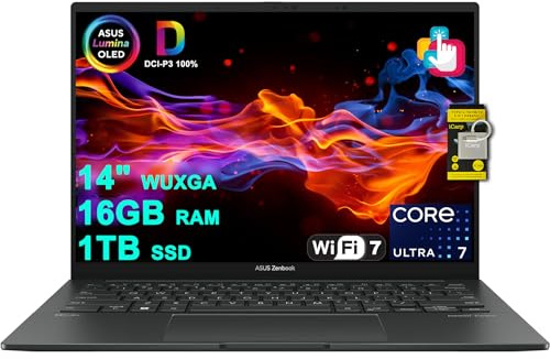 ASUS Zenbook 14 Creator Laptop 14 WUXGA Lumina OLED Touch (500nits HDR, 100% DCI-P3) Intel 16-core Ultra 7 255H (Up to 13 Tops) 16GB RAM 1TB SSD for Business Work Win11 ICP Hub w/Copilot AI