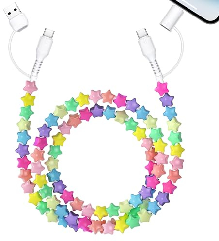 Vofolen USB C Kabel für iPhone Ladekabel 1M 60W Bunte Stern Perlen 4 in 1 Multi Ladekabel Schnellladekabel USB C Universal für iPhone 17 16 15 14 für Samsung Galaxy S25 S24 S23
