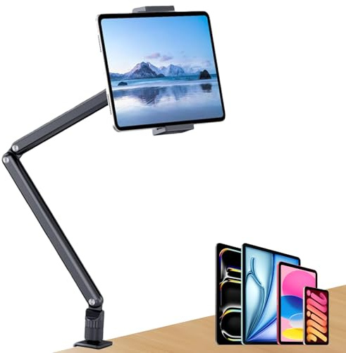 Soporte para tablet y monitor para pantallas de 4.7 a 16 pulgadas, soporte de mesa ajustable de 360°, soporte de altura ajustable, soporte portátil para tabletas, teléfonos móviles i-Pad, gira
