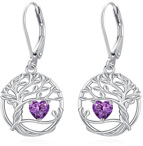 Eusense Pendientes con Piedra Natal del árbol de la vida Pendientes Colgantes con Forma de Corazón Joyas Navideñas Regalos para Mujeres