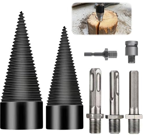 DAJASD Spaccalegna Cono Di Legno, 45mm + 32mm Punta per Trapano, Punta Conica Spaccalegna con 5 Manici Per Trapano, Cono Per Vite Spaccalegnas per Legno da Ardere - Elettrico