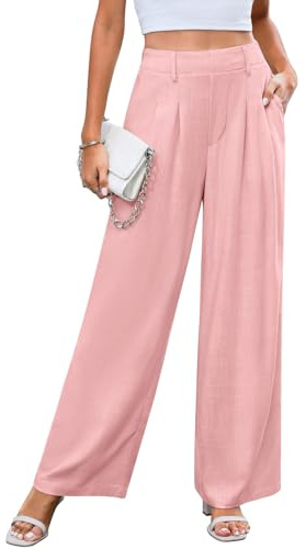 CMTOP Pantalones Mujer de Lino Verano Pantalones Casuales de Pierna Recta Ancha Pantalones Cintura Elástica Pantalones Sueltos con Bolsillos