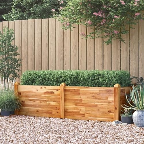 Upphöjd bädd av massivt akaciaträ 160 x 60 x 44 cm med oljefinish – hållbar och väderbeständig för trädgård, terrass eller balkong – praktisk växthöjd för ryggvänliga trädgårdsmästare