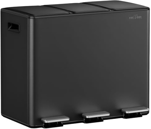 mVm Pattumiera Cucina, Pattumiera Differenziata 3 Scomparti, 3 x 15L, 3 Scomparti per Riciclaggio, in Acciaio Inossidabile, Secchi Interni Rimovibili, per Cucina, Ufficio, Nero