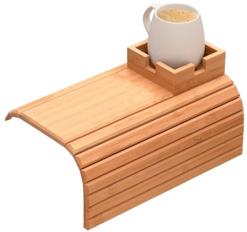Portavasos Plegable de bambú para sofá, Bandeja Antideslizante para Brazo de sofá de 13 Pulgadas para Aperitivos, teléfono y Mando a Distancia