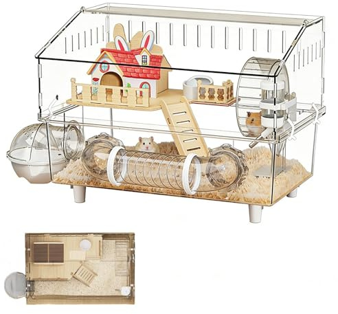 Käfig für Hamster, transparent, 2 Etagen – Lebensraum für Hamster, zur Beobachtung von Haustieren, kleine Tiere für den Innen- und Außenbereich