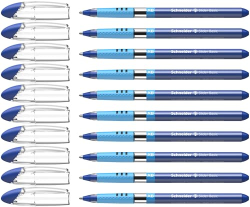 Schneider 151203 Slider Basic Kugelschreiber (Kappenmodell mit Soft-Grip-Zone, Strichstärke XB) 10er Pack, blau