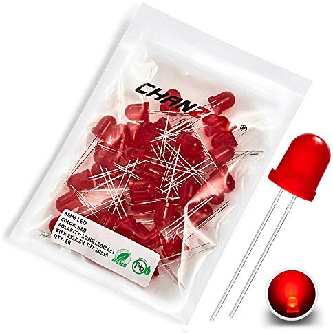 Chanzon 50 pcs 8mm Red LED Diode Lights (Colord Lens Diffused Round DC 2V 20mA) Lighting Bulb Lamps Electronics Components Light Emitting Diodes
