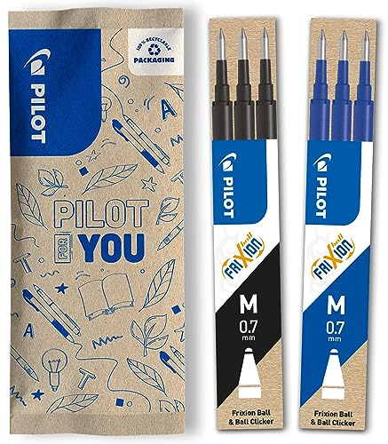 PILOT - FriXion Ersatzminen 0.7 - 2 Sets mit 3 Minen - FriXion Nachfüllminen mit Radierbarer Tinte - Kompatibel mit FriXion Ball & Clicker - Scharwz, Blau - Mittlere Spitze (6 Minen)