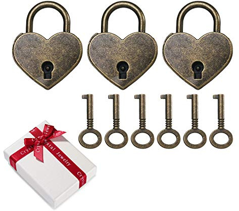 Mini-cadenas vintage de forme de coeur antique de 3 morceaux avec 6 morceaux de clés réglés,nostalgie style antique coeur petit cadenas pour le cadeau de partie de serrure de journal intime décoration
