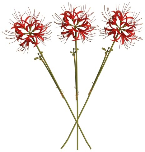 Calcifer 3 Stems Red Spider Lilies Artificial Flowers Lycoris Bulbs (Red)
