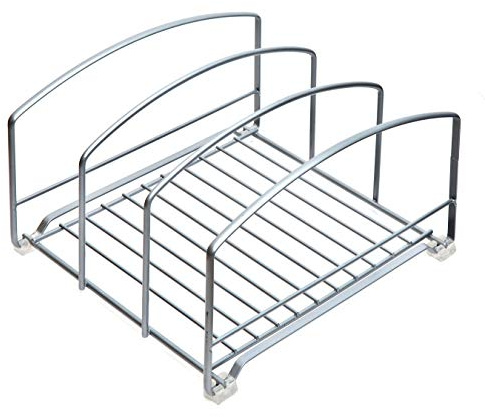 Amtido Kitchen Cupboard Organiser Rack - Kitchen Rack for Baking Trays Chopping Boards Cooking Sheets And Baking Accessories –Suitable for Pantry Cabinet Drawers Countertop or Under Sink – Matt Silver