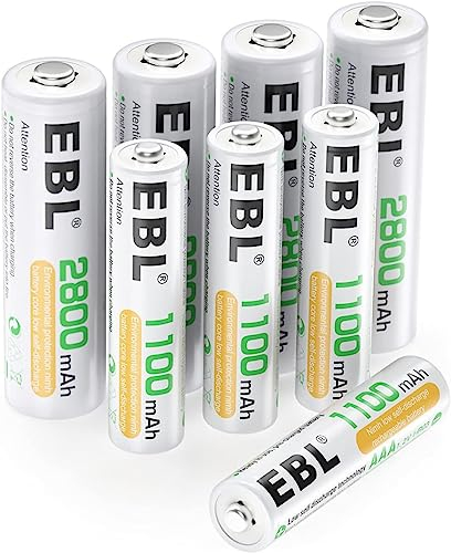 EBL 8 Pack AA AAA Pilas Recargables Ni-MH de 1,2V, 4 x Pilas Recargables AA 2800mAh y 4 x Pilas Recargables AAA 1100mAh