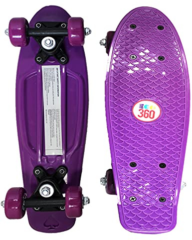 16 / 22 Kids Cruiser Skateboard Mini Complete Skateboard for Children Beginners Girls Boys Unisex Retro Skaters Skatepark 6 COLOURS (Purple 16 inch)